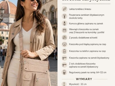 Materiałowa lekka torebka Bag Street z zamkami do poszerzania beżowa - obrazek 8