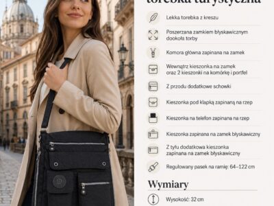 Poszerzana Lekka Torba Materiałowa Czarna z kreszu Bag Street - obrazek 15