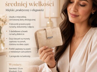 Średni portfel damski z eko skóry, ecru, Jennifer Jones - obrazek 10