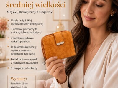 Średni koniakowy portfel damski ze skóry ekologicznej Jennifer Jones - obrazek 10