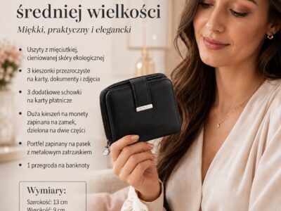 Średni czarny portfel damski ze skóry ekologicznej Jennifer Jones - obrazek 8