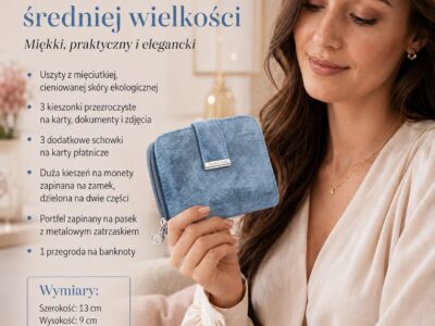 Średni błękitny portfel damski ze skóry ekologicznej Jennifer Jones - obrazek 8