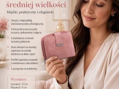 Pastelowy różowy portfel damski z eko skóry średni Jennifer Jones - obrazek 7