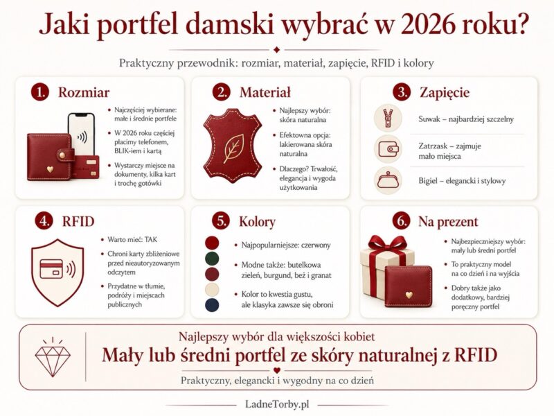 Jaki portfel damski wybrać w 2026 - poradnik infografika