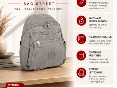 Lekki plecak miejski Bag Street w kolorze szarym - obrazek 8