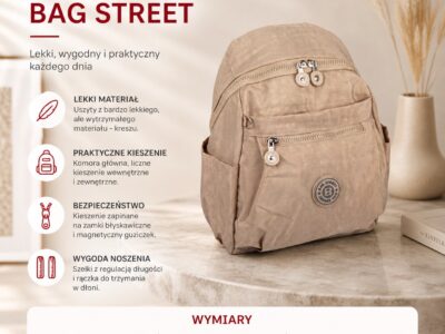 Lekki plecak miejski Bag Street w kolorze beżowym - obrazek 9