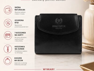 Portfel damski średni z gładkiej skóry naturalnej RFID czarny Paolo Peruzzi - obrazek 11