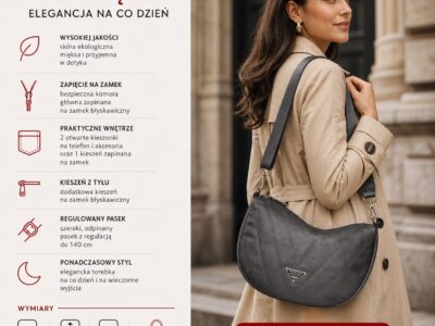 Ciemnoszara torebka damska na ramię w kształcie półksiężyca Jennifer Jones - obrazek 9