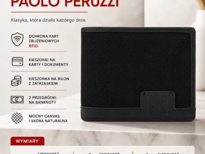 Wygodny, czarny portfel męski Paolo Peruzzi z mocnego materiału i skóry naturalnej - obrazek 10