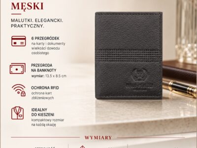 Malutki mini-portfel męski skórzany z miejscem tylko na karty i banknoty, ciemnobrązowy - obrazek 8