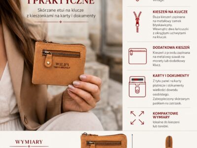 Jasnobrązowe skórzane etui na klucze z kieszonkami na karty płatnicze i dokumenty - obrazek 6