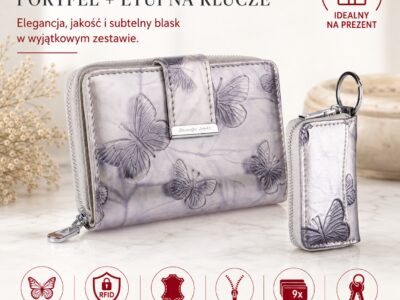 Zestaw prezentowy Etui na klucze srebrne motylki + Portfel damski srebrny motylki - obrazek 12