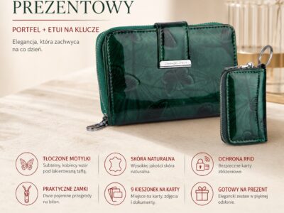 Zestaw prezentowy Etui na klucze zielone motylki + Portfel damski zielony motylki - obrazek 11