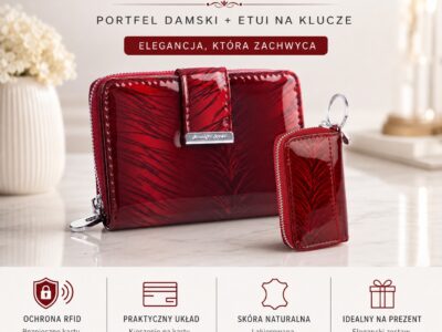 Zestaw prezentowy Etui na klucze czerwone listki + Portfel damski czerwone listki - obrazek 11