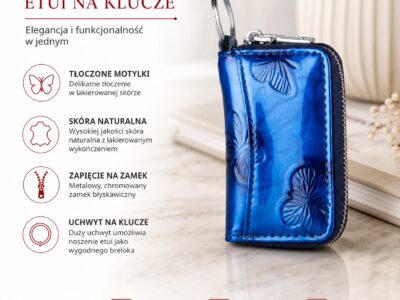 Damskie etui na klucze w niebieskim kolorze lakierowane w motylki marki Jennifer Jones - obrazek 4