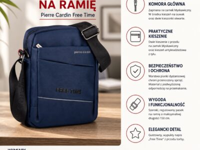 Niebieska torba męska na ramię Pierre Cardin listonoszka miejska - obrazek 9