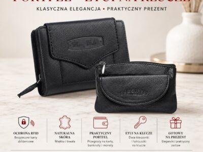 Zestaw prezentowy Etui na klucze czarne+ Portfel damski czarny - obrazek 14