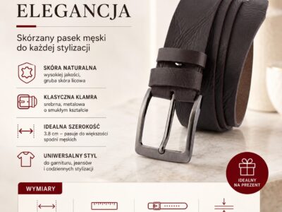 Klasyczny, skórzany pasek męski do spodni ciemnobrązowy skóra naturalna licowa - obrazek 7