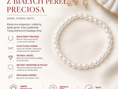 Delikatna bransoletka damska z białych pereł Preciosa na gumce Eterna White - obrazek 4