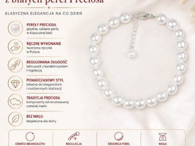 Bransoletka damska z białych pereł Preciosa zapinana na łańcuszek Classic White - obrazek 5