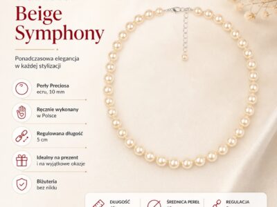 Naszyjnik damski z dużych okrągłych pereł 10 mm w kolorze ecru Beige Symphony - obrazek 5