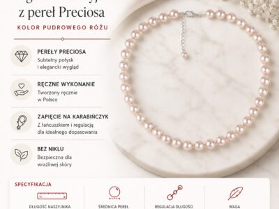 Elegancki damski naszyjnik z okrągłych pereł Preciosa w kolorze pudrowego różu Eterna Rose - obrazek 6