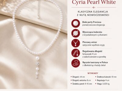 Naszyjnik z białymi perłami i wisiorkiem z kuleczką z cyrkoniami Cyria Pearl White - obrazek 6