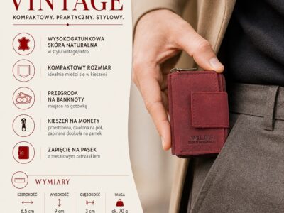 Bardzo mały portfel męski/damski skórzany do kieszeni spodni bordowy - obrazek 8