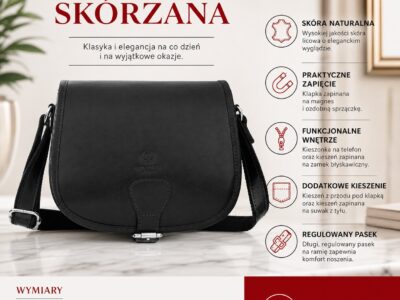 Czarna torebka damska skórzana, elegancka, półokrągła Paolo Peruzzi - obrazek 10