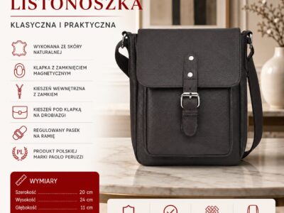 Ciemnobrązowa, listonoszka męska na ramię uszyta ze skóry naturalnej Paolo Peruzzi - obrazek 9