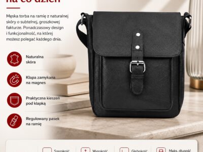 Czarna, listonoszka męska na ramię uszyta ze skóry naturalnej Paolo Peruzzi - obrazek 9