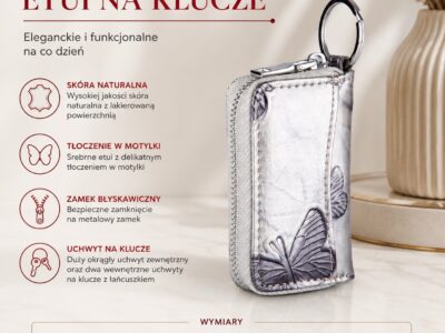 Damskie etui na klucze w srebrnym kolorze lakierowane w motylki marki Jennifer Jones - obrazek 4