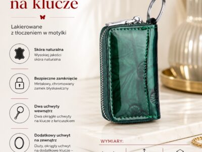 Damskie etui na klucze w zielonym kolorze lakierowane w motylki marki Jennifer Jones - obrazek 4