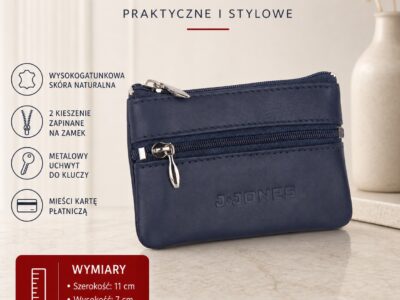 Granatowe etui skórzane na klucze zapinane na zamek J Jones - obrazek 4