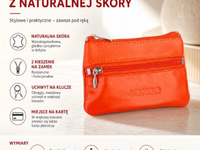 Pomarańczowe etui skórzane na klucze zapinane na zamek J Jones - obrazek 4
