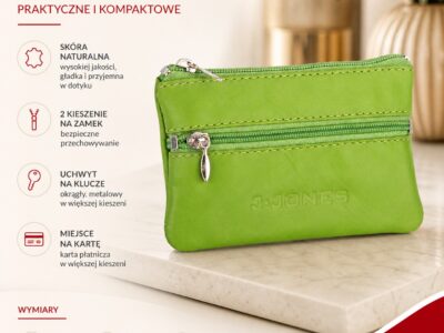 Zielone etui skórzane na klucze zapinane na zamek J Jones - obrazek 4