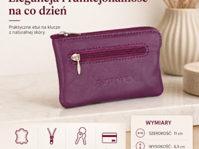 Fioletowe skórzane etui na klucze zapinane na zamek J Jones - obrazek 4