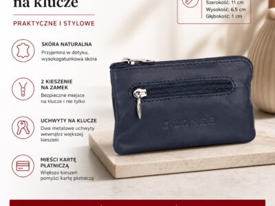 Granatowe skórzane etui na klucze zapinane na zamek J Jones - obrazek 4