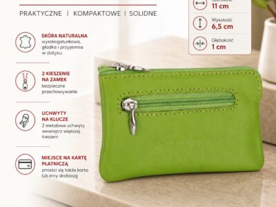 Zielone skórzane etui na klucze zapinane na zamek J Jones - obrazek 4