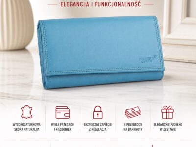 Niebieski, pojemny, skórzany portfel damski poziomy Franko - obrazek 6