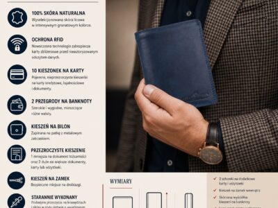 Pionowy portfel wykonany w 100% ze skóry naturalnej z RFID granatowy Blue Burry - obrazek 9