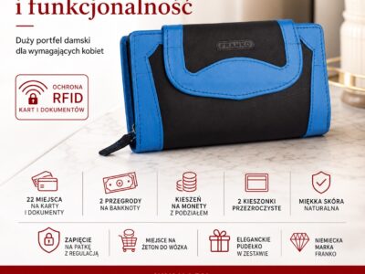 Duży, czarno-niebieski, portfel damski z miękkiej skóry naturalnej Franko - obrazek 9