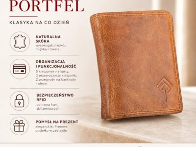 Nieduży, skórzany portfel szyty ręcznie w kolorze jasnobrązowym Ekavale RFID - obrazek 9