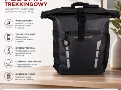 Mały, wodoodporny plecak trekkingowy / sportowy ze zwijanym kołnierzem - obrazek 12