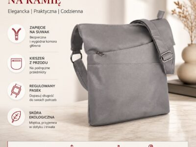 Elegancka, miejska torebka damska na ramię w kolorze szarym Jennifer Jones - obrazek 7