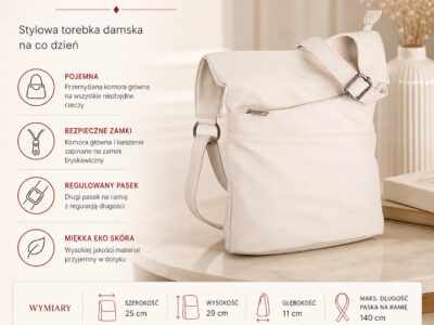 Elegancka, miejska torebka damska na ramię w kolorze ecru  Jennifer Jones - obrazek 10