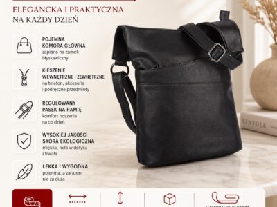 Elegancka, miejska torebka damska na ramię w kolorze czarnym Jennifer Jones - obrazek 9