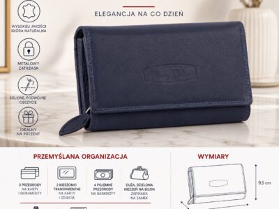 Duży granatowy portfel damski skórzany Money Maker - obrazek 7
