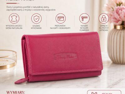 Duży różowy portfel damski skórzany Money Maker - obrazek 7