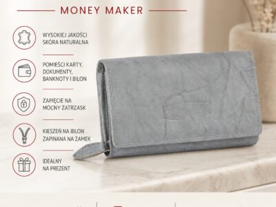 Duży szary portfel damski skórzany Money Maker - obrazek 7